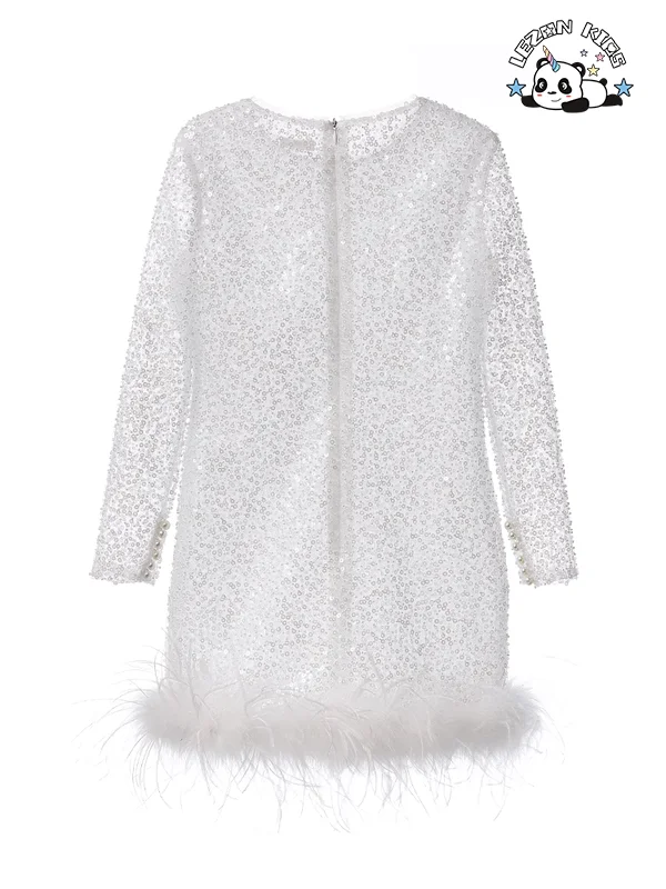 LEZONKIDS - Good Quality  Children White Flower Dress Girl Birthday Party Evening Skirt Sequin Girls Dress